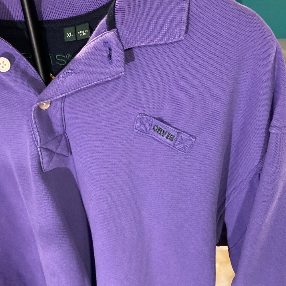 Orvis Purple Polo with Colorful Embroidered Fly Motif - Picture 4 of 7